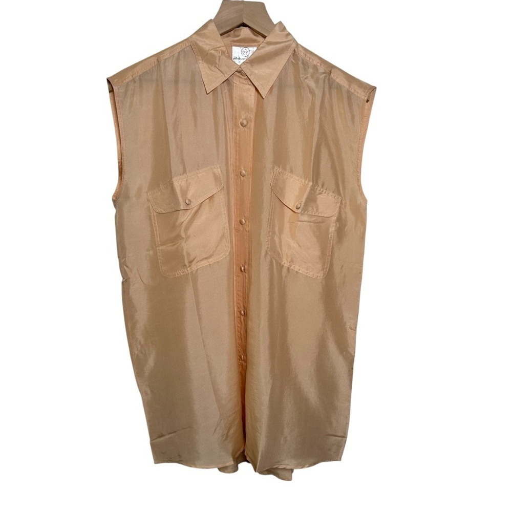 Vtg Undercover Wear Vintage Nude Peach Satin Sleep Shirt Large 100% Silk 80s 70s